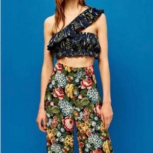 Zara Wide leg floral pants high rise